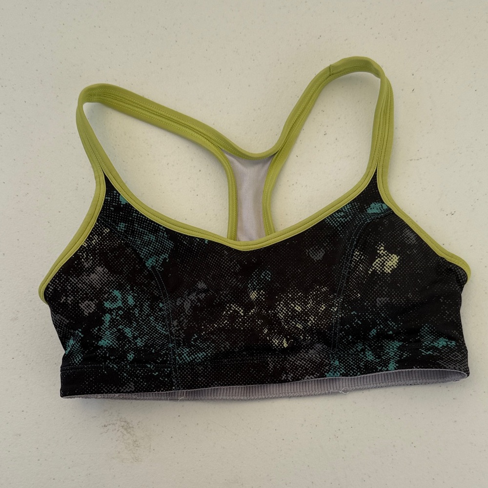 Women's Black and Green Sports Bra